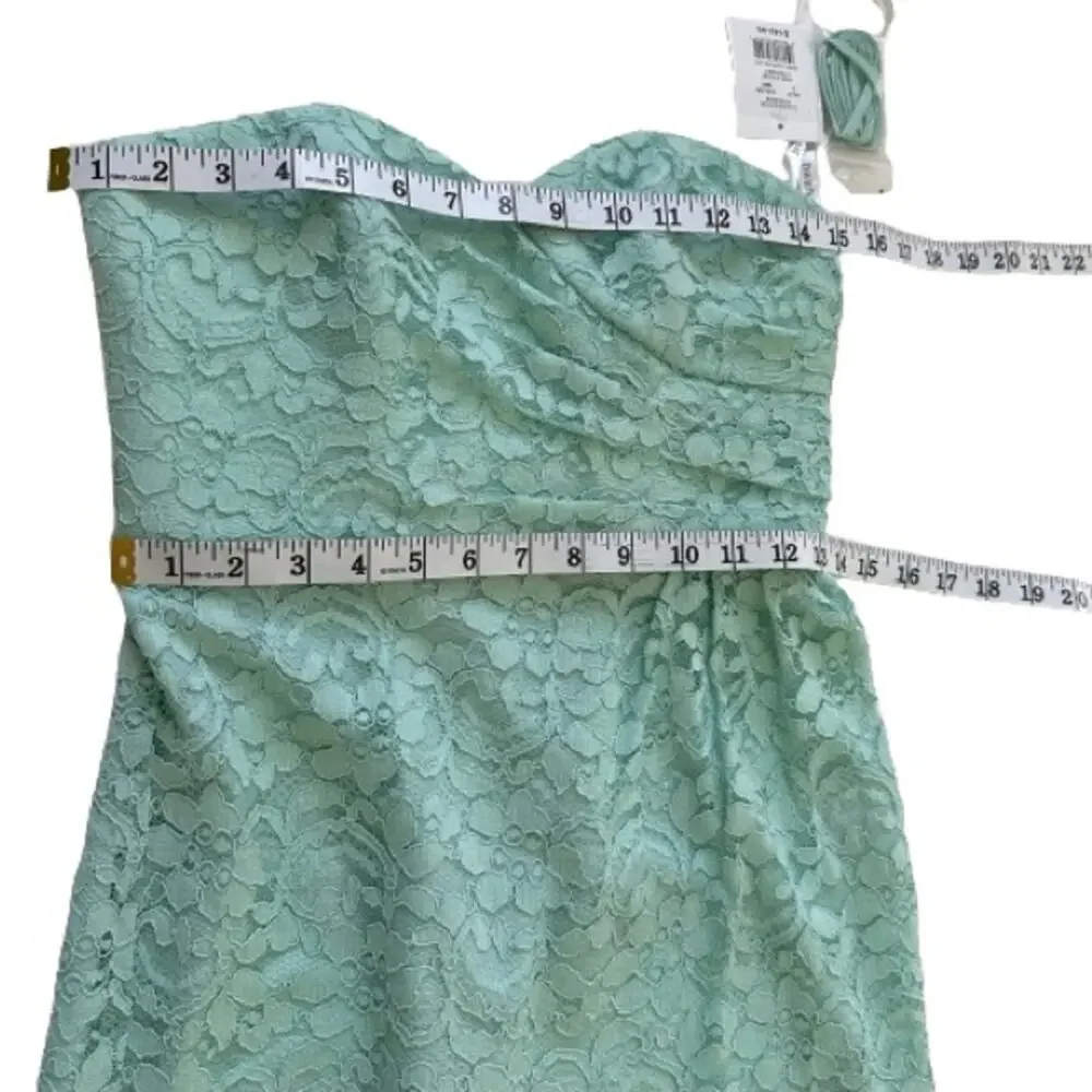 David’s Bridal Dress Mint Green Strapless Lace Gathered Cocktail Size 2 NEW - Picture 9 of 15